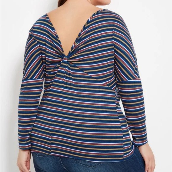 Ashley Stewart Blue Striped Twist Back Tee 22/24 - Picture 3 of 4